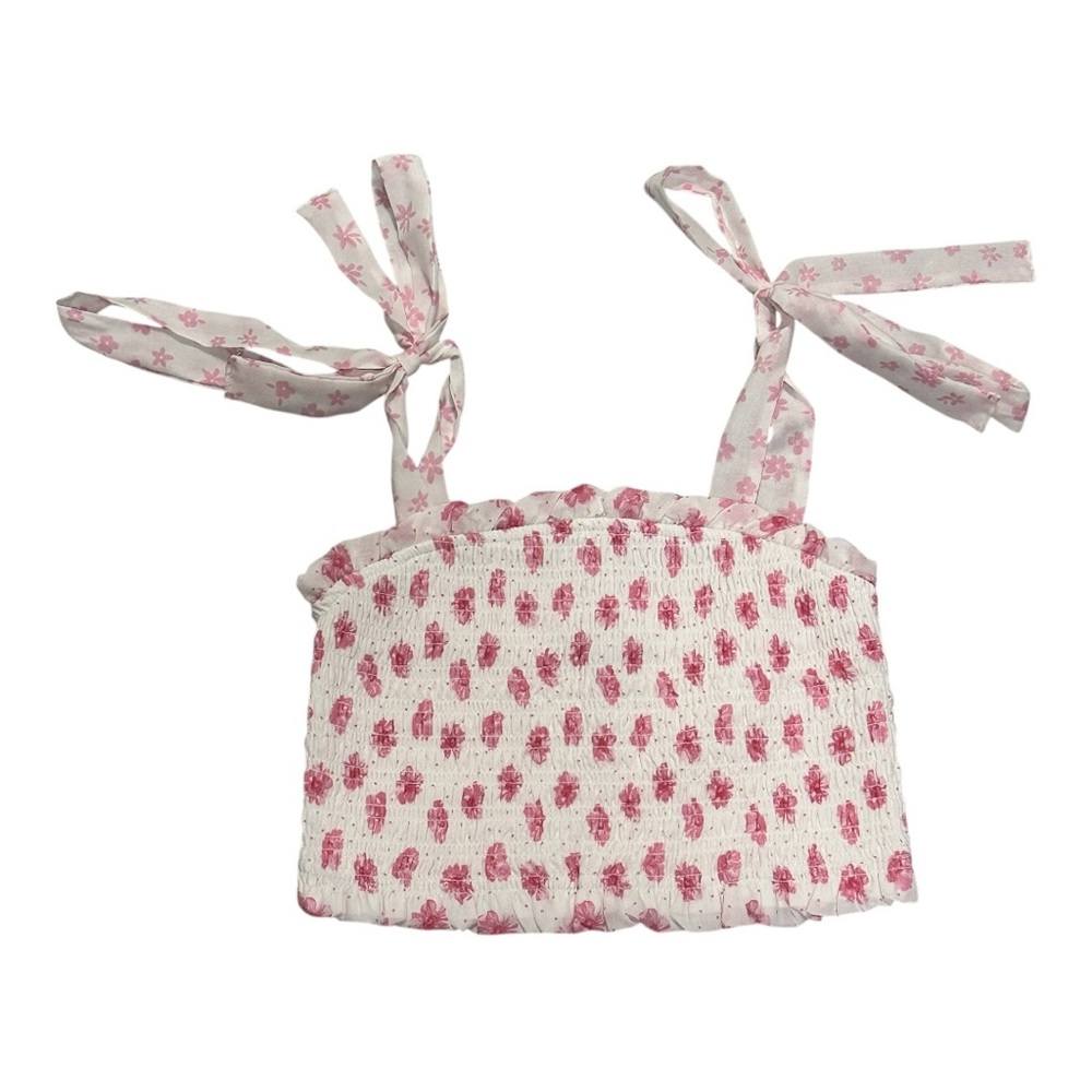 Floral Pink and White Smocked Crop Top